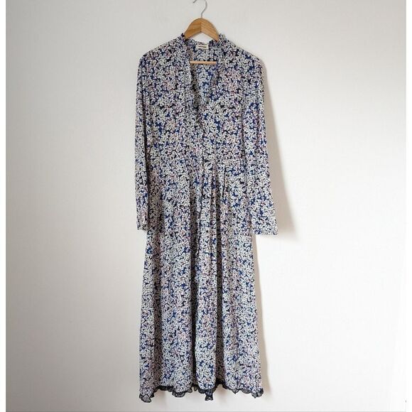 Zadig & Voltaire blue white Begonia floral silk Relic black lace trim maxi dress - Picture 2 of 7